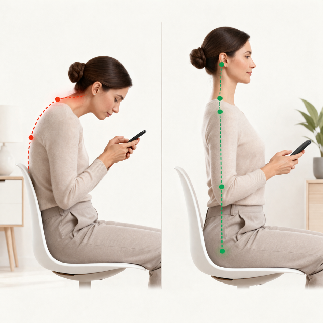 거북목 교정루틴 전후 자세 비교와 올바른 자세 정렬 모습