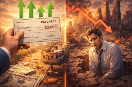 월급은 오르는데 경제 수준은 떨어지고 있는 상황을 보여주는 사진