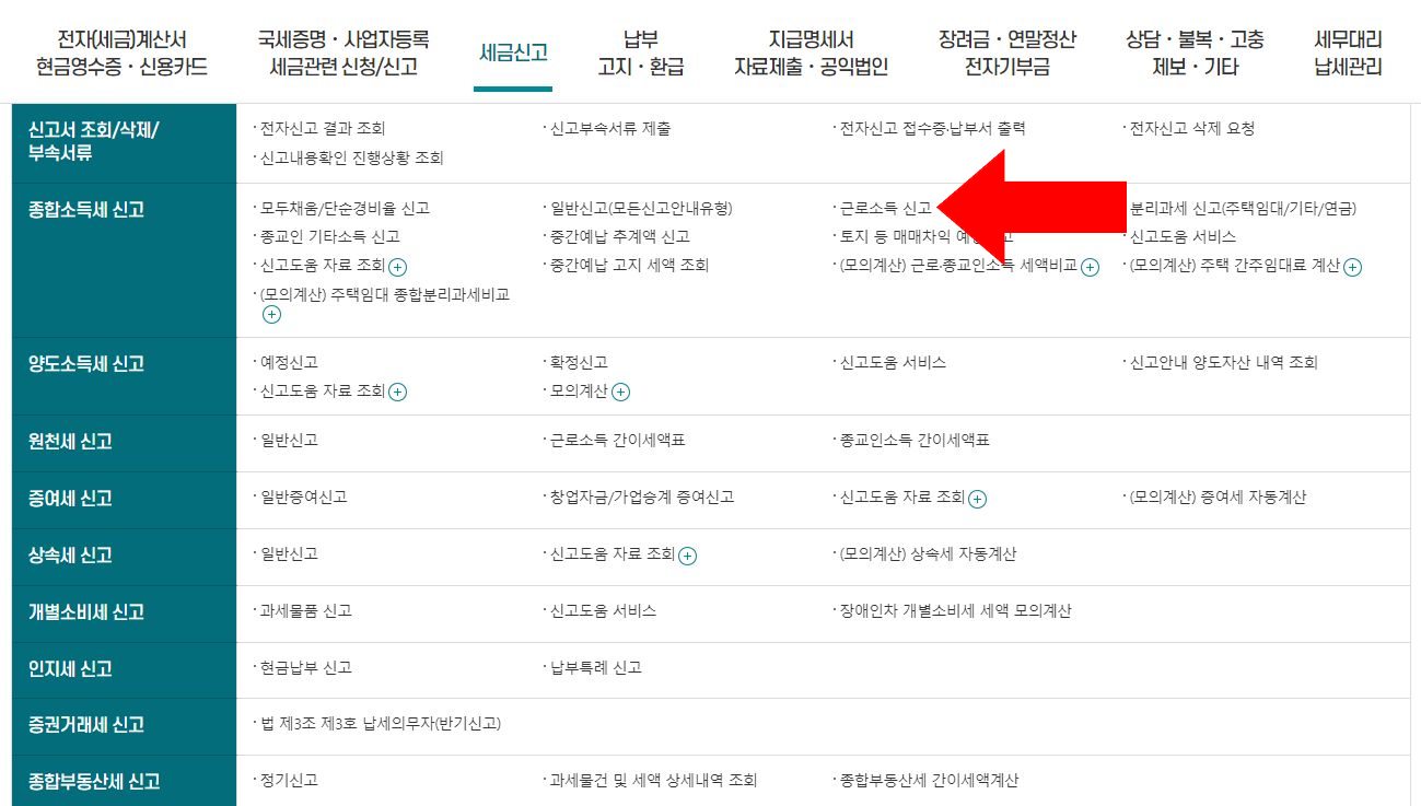 홈택스 종합소득세에서 소득신고 클릭
