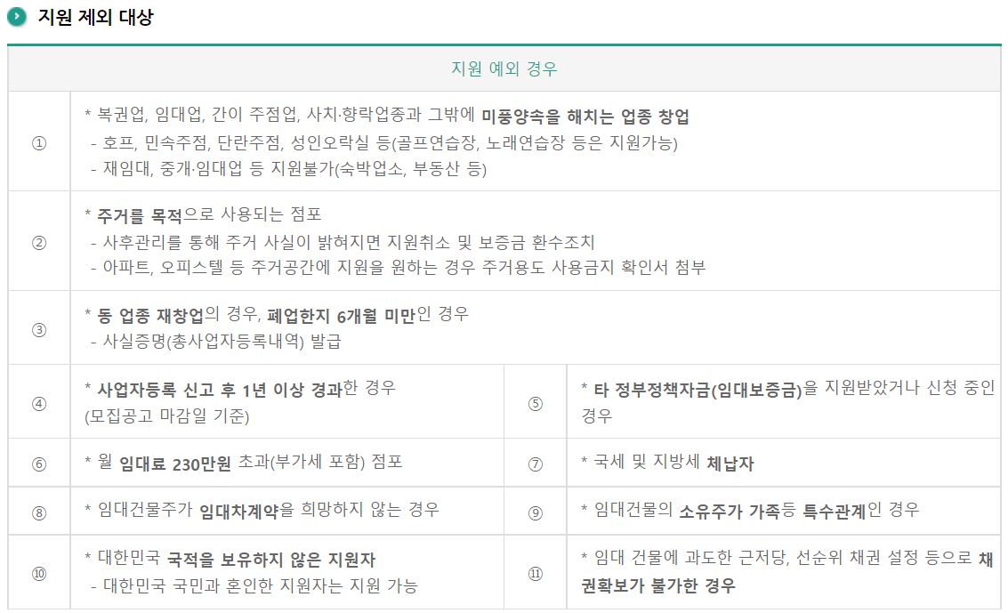 여성 창업 지원금 지원 제외 대상