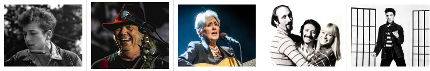 조안 바에즈,피터 폴 앤 메리, 엘비스 프레슬리, 닐 영 밥 딜런