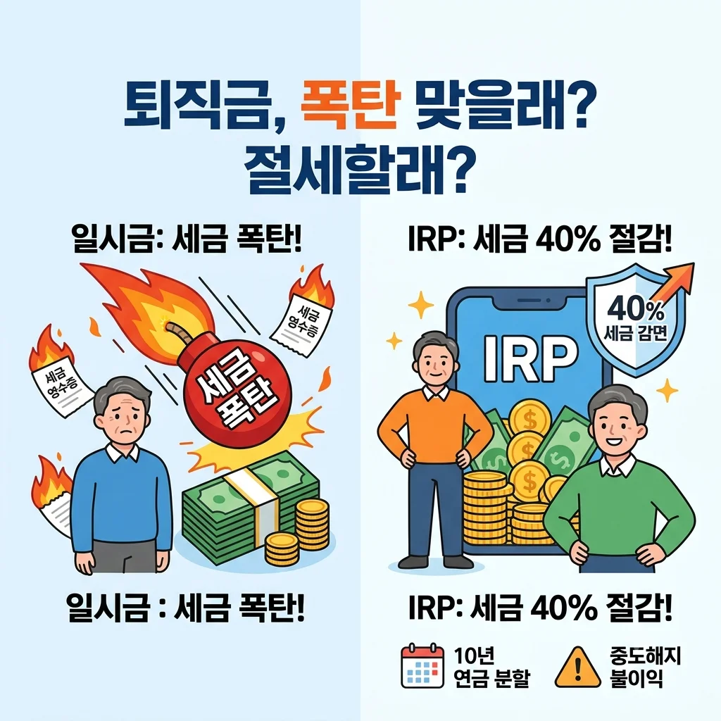 퇴직금 일시금 수령 vs IRP 연금 수령 퇴직소득세 40퍼센트 감면 비교 총정리