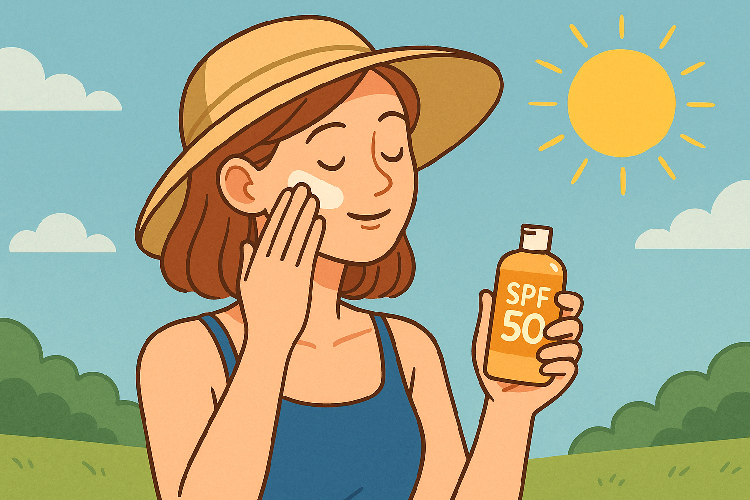 자외선으로부터 피부를 보호하기 위해 썬크림을 바르는 모습