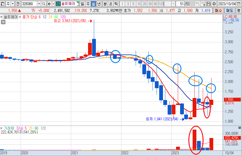 솔트웨어 월봉 차트