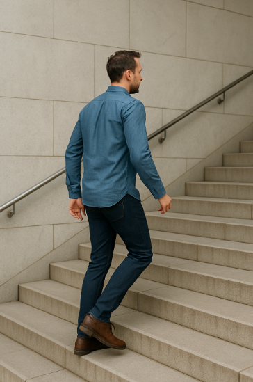 계단을 오르고 있는 남성의 이미지