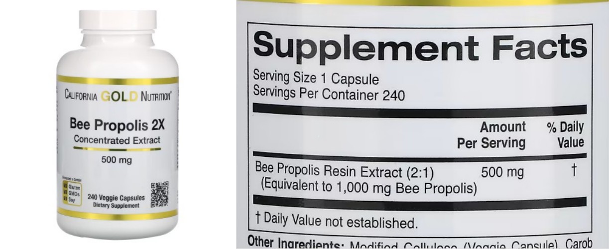California Gold Nutrition, Bee Propolis 2X, Concentrated Extract, 500 mg, 240 Veggie Caps