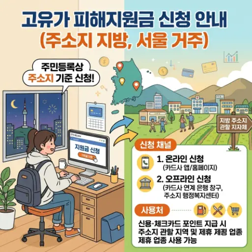 주소지는 지방인데 직장 때문에 서울 고시원 거주 시 고유가 피해지원금