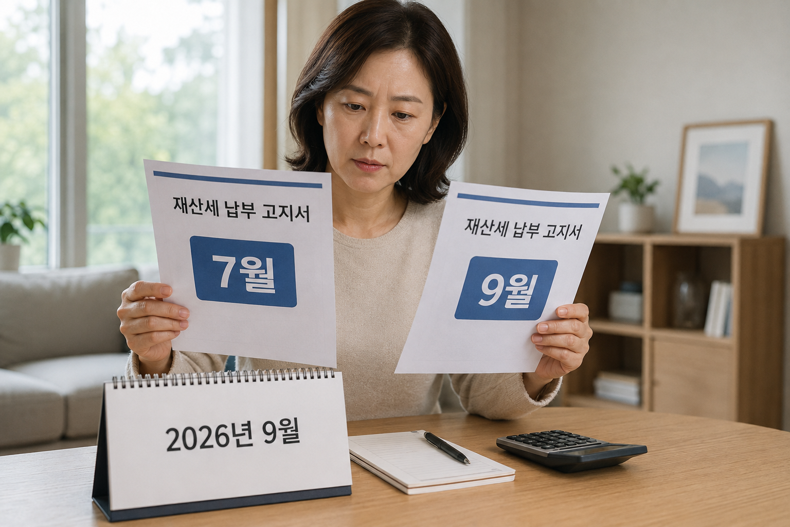 7월과 9월로 나뉜 주택 재산세 고지서를 확인하는 모습