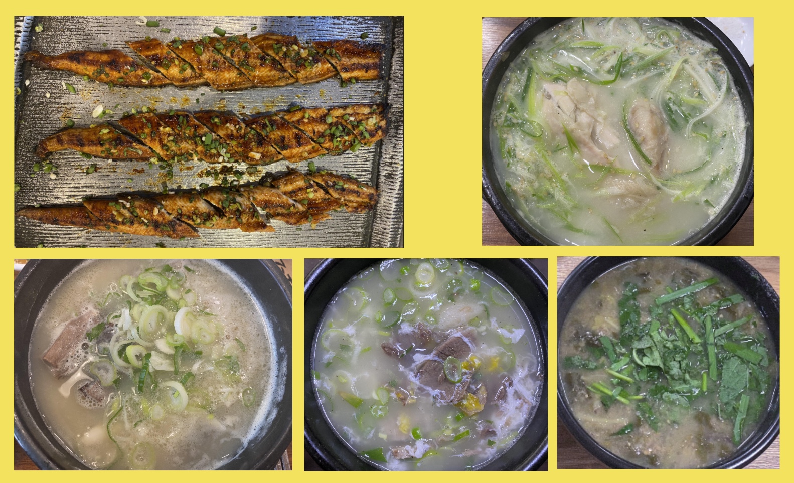 부산-맛집-'건강-보양식'-추천-5곳.-위의-왼쪽이 '한방장어구이',-오른쪽은-'배종관동래삼계탕'.-아래의-왼쪽부터-'원조꼬리곰탕',-'옛날전통가마솥소머리곰탕',-'원조석대추어탕'.