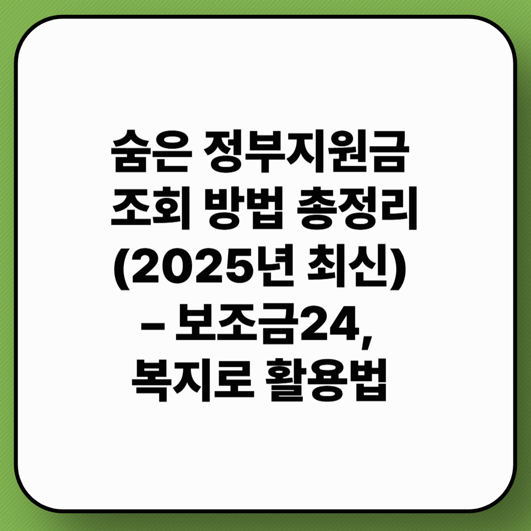 숨은 정부지원금 조회 방법 총정리 (2025년 최신) &ndash; 보조금24, 복지로 활용법