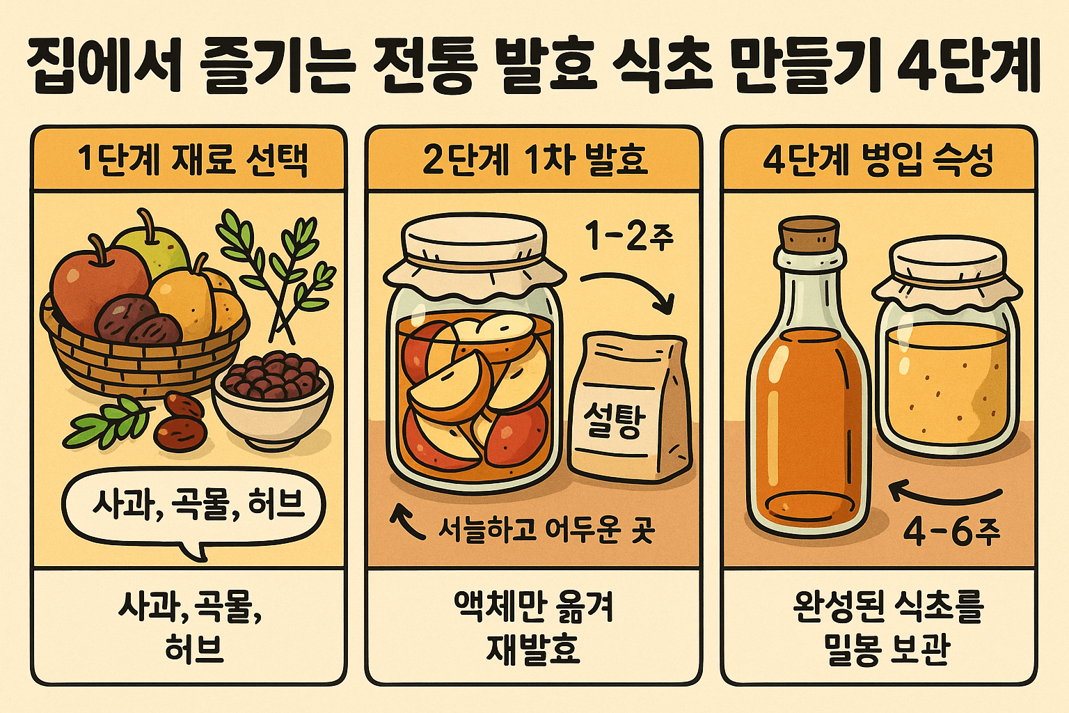 집에서 즐기는 전통 발효 식초 만들기 4단계