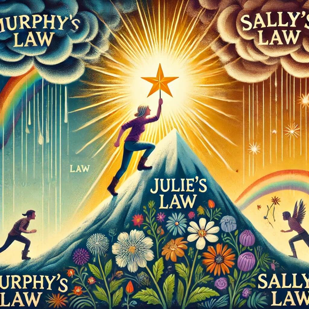 성공을 향해 산을 오르는 의지 있는 개인의 모습을 통해 보여주는 줄리의 법칙