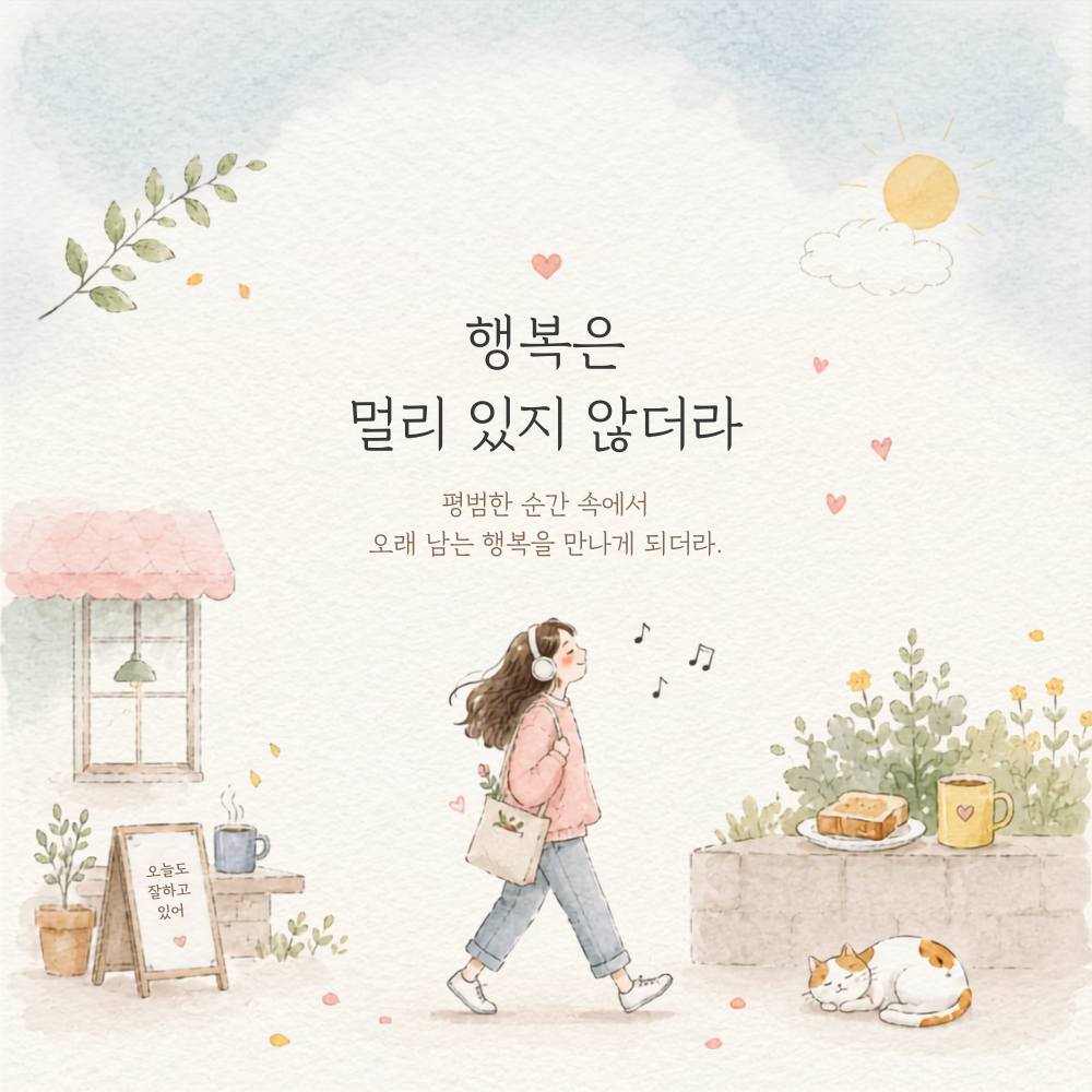 행복은 멀리 있지 않더라 인스타 감성 글귀 수채화 이미지