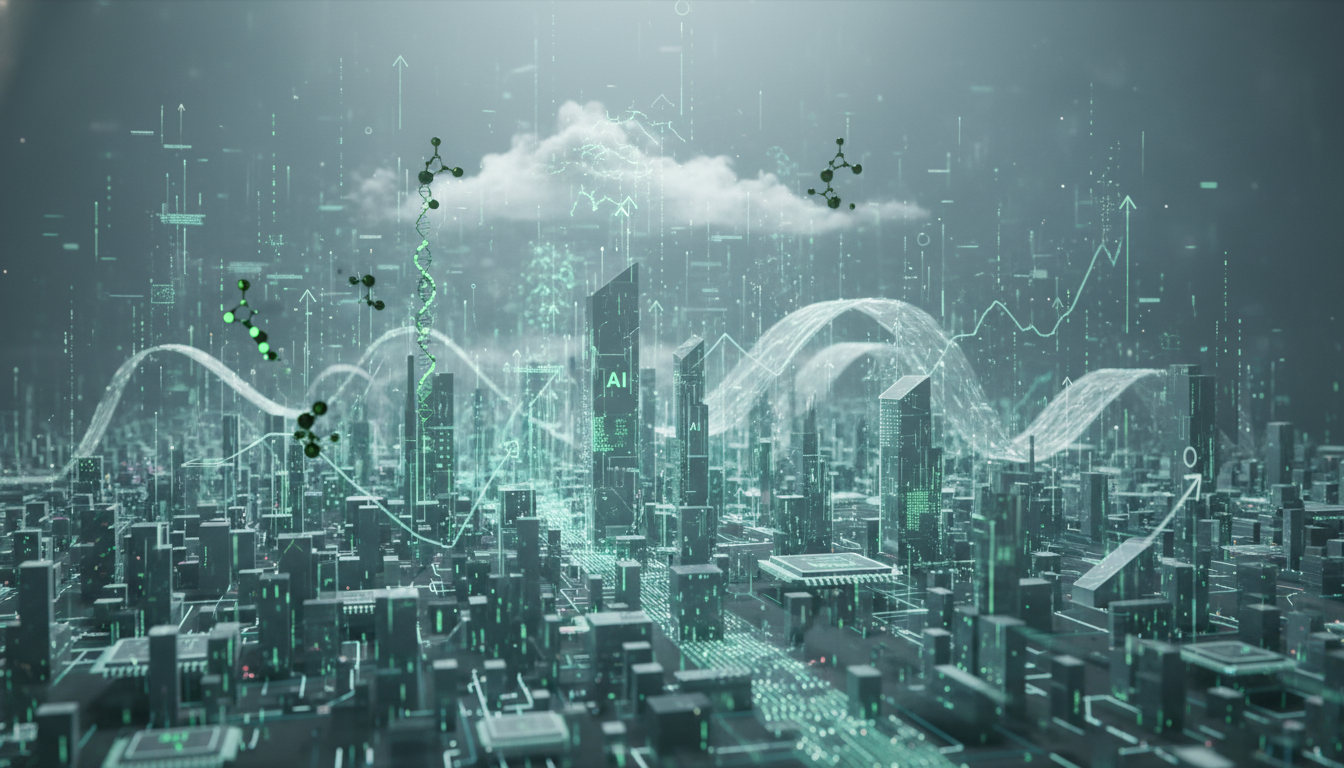 2026년 코스닥 시장의 역동적인 성장과 기술 혁신을 상징하는 추상적인 이미지, 초과 수익을 목표로 하는 액티브 ETF 투자를 시각화함.