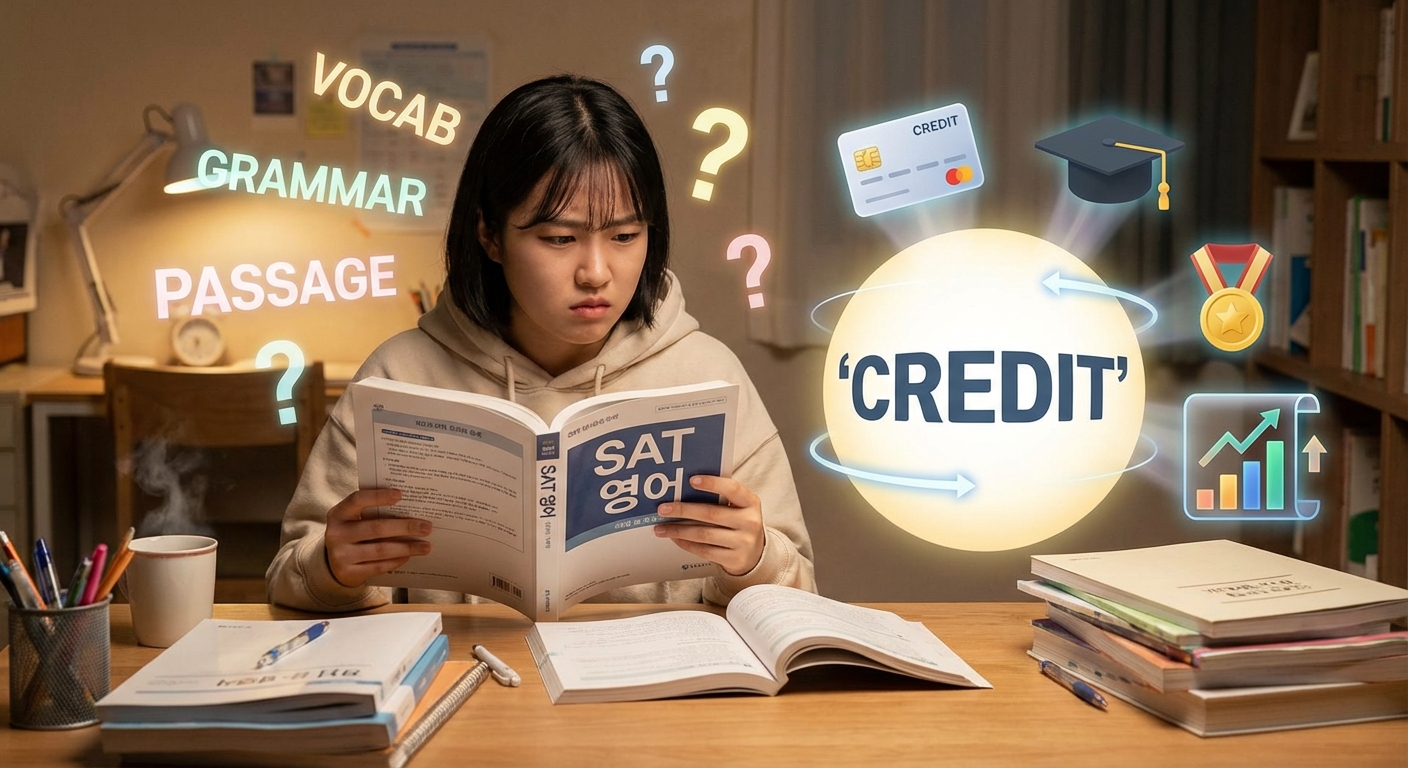 수능영어 'credit' 다의어 학습 이미지, 여러 의미를 시각적으로 표현