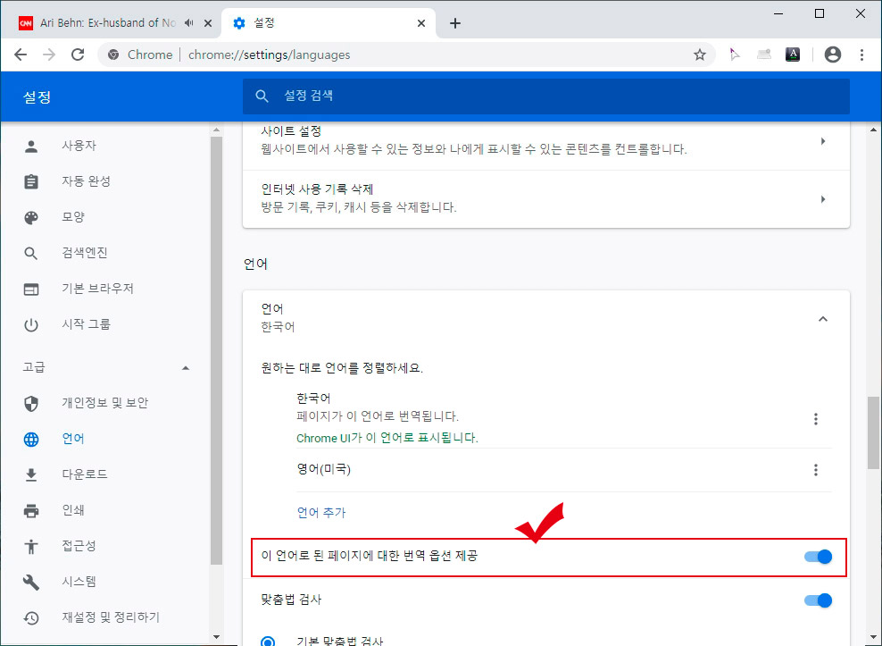 크롬 번역 옵션