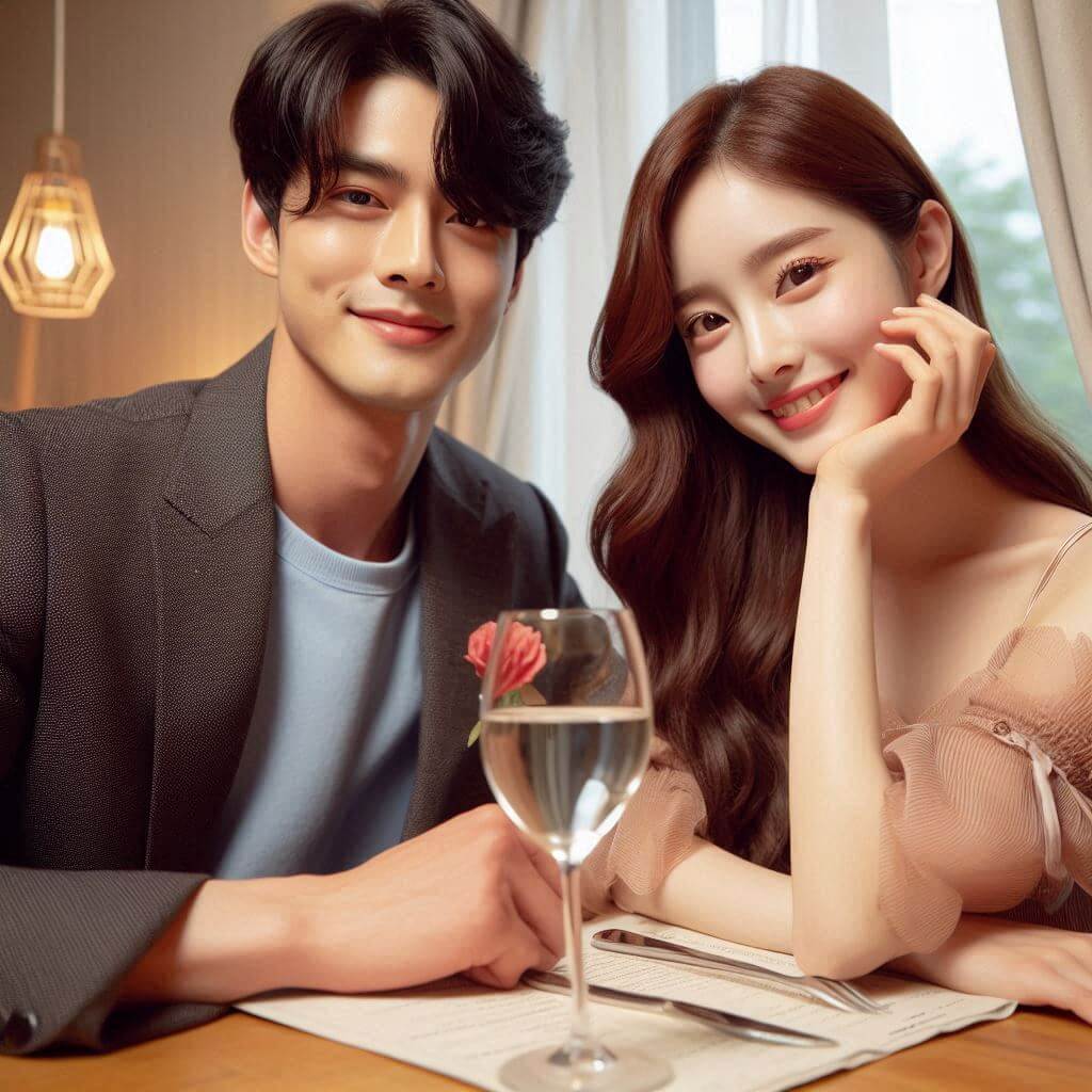 직장인 소개팅 어플에서 만난 남녀가 행복한 시간을 보내는 사진.