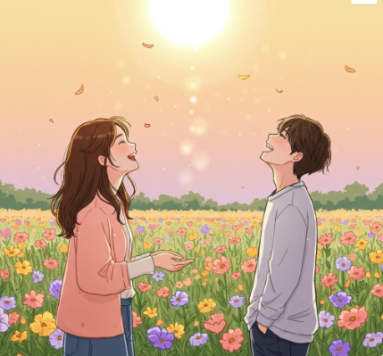 함께 웃고 있는 남성과 여성