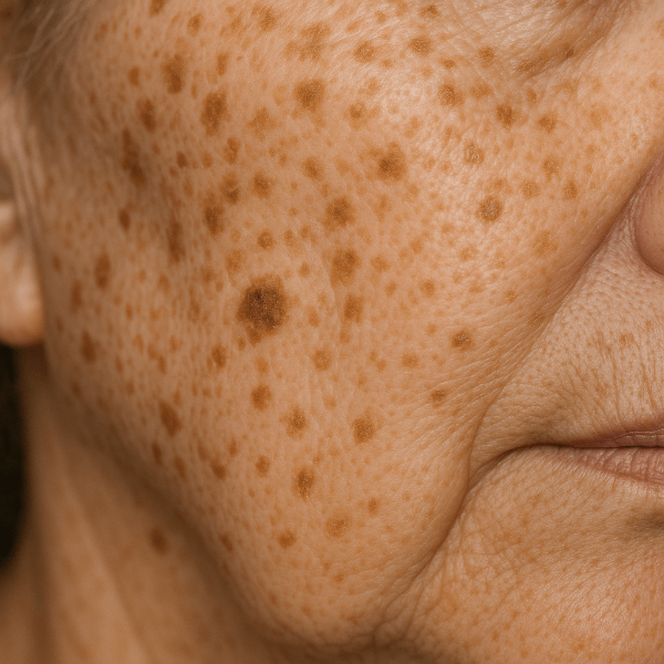 클로즈업 된 피부의 검버섯