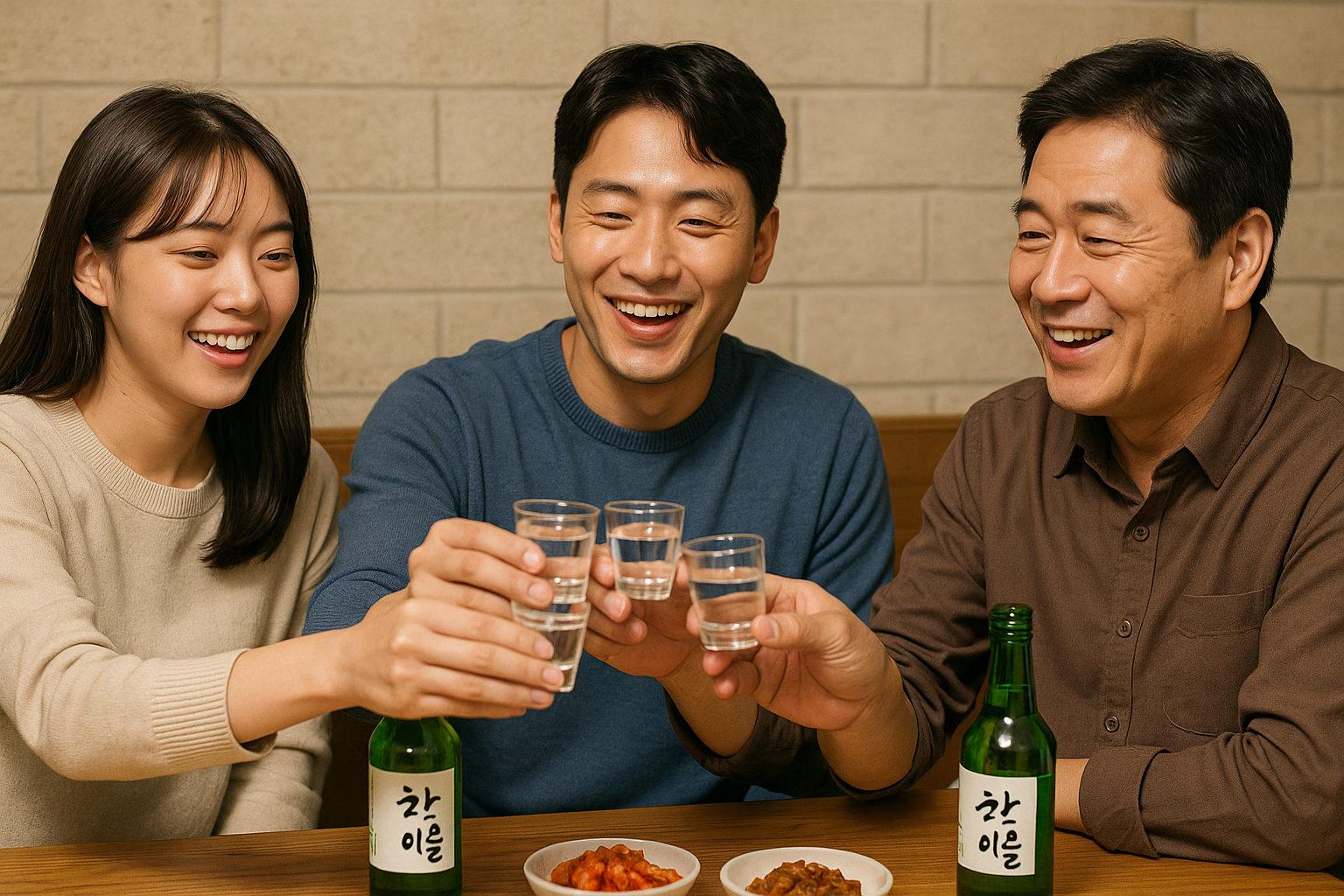 소주를 나눠 마시는 친구들