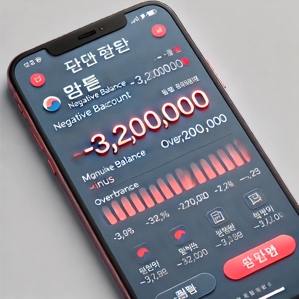 마이너스 통장(한도 대출 계좌)을 표현한 모바일 앱 UI 이미지입니다.