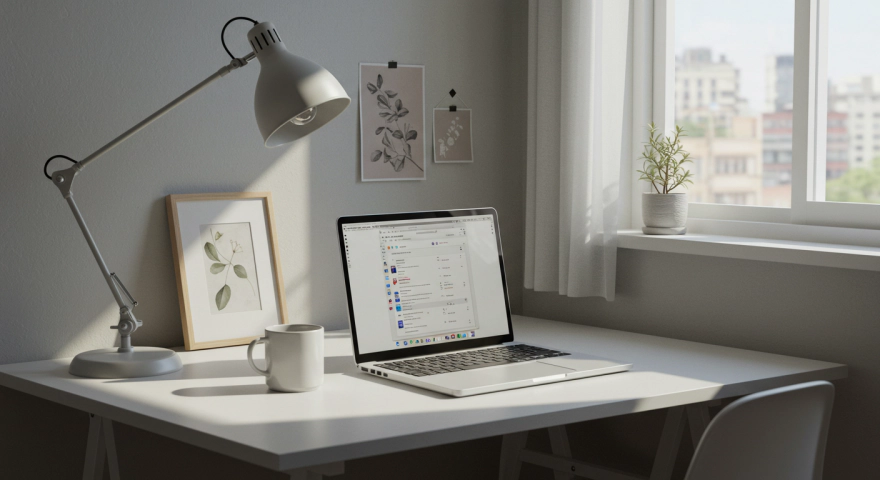 미니멀하게 정리된 책상과 노트북