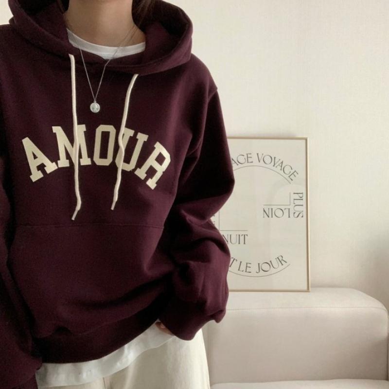 여성 티셔츠 기모 추가 레터링 데일리 간절기 루즈핏 모던 후드 맨투맨