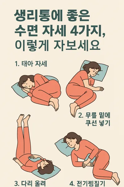 생리통 완화 수면자세 안내 이미지