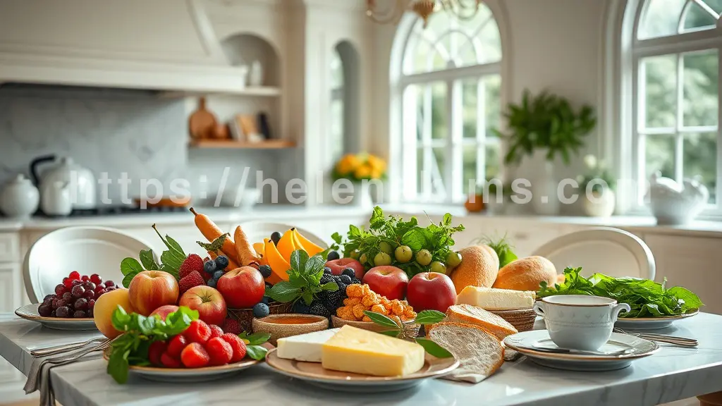 식탁 위에 건강한 채식을 위한 자연식품 위주의 식단을 구성한 이미지.