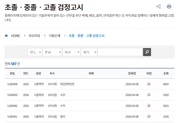 검정고시 기출문제