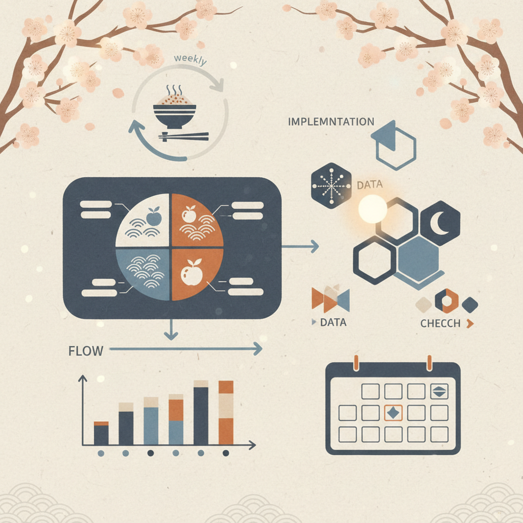 図3 週1回の栄養チェック習慣と実装方法に関する統計・生理メカニズム・対策を示す政策リポート用インフォグラフィック