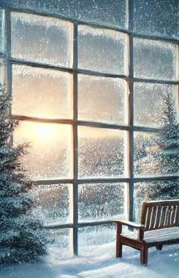 겨울철 밖에서 창문을 나타낸 모습 추운 느낌의 모습