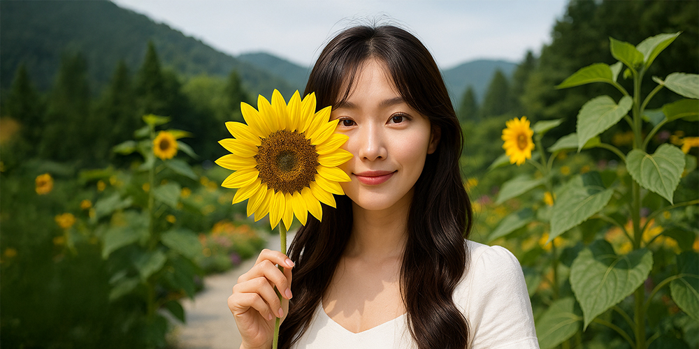 해바라기를 들고 있는 사람