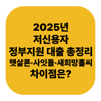 2025년 저신용자 정부지원 대출 총정리｜햇살론·사잇돌·새희망홀씨 차이점은?