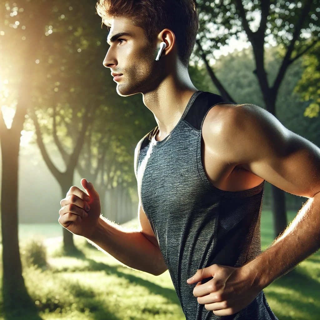 음악을 들으며 러닝을 즐기는 모습의 이미지 사진