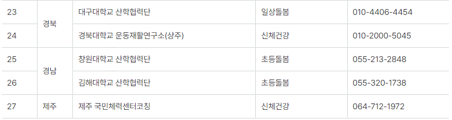 청년사회서비스 사업단 현황입니다.