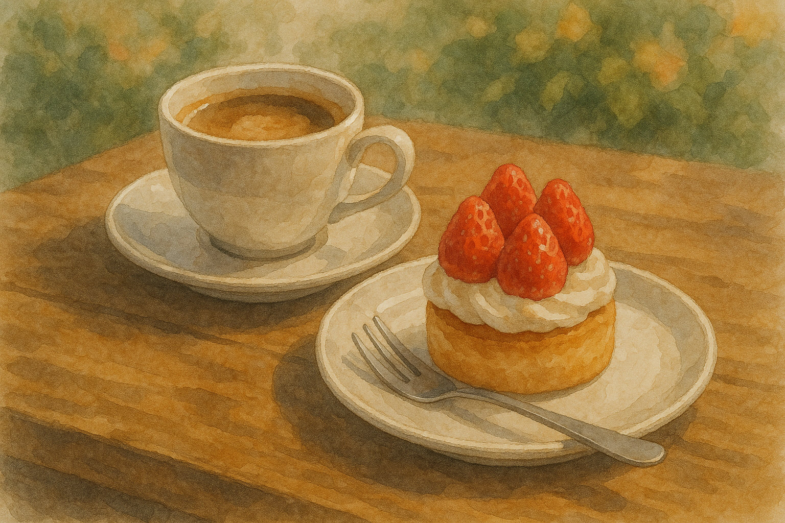 커피와 딸기 쇼트케이크