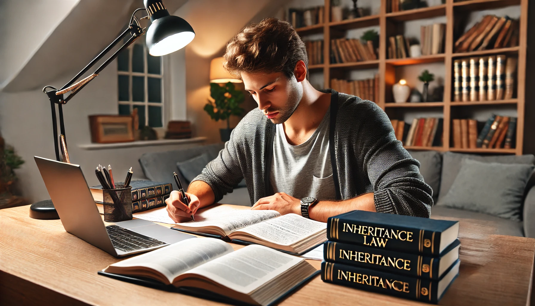 상속 관련 법률 서적을 펼쳐놓고 공부하는 A씨의 모습