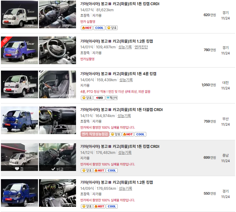 봉고3 2014년식 중고차 가격