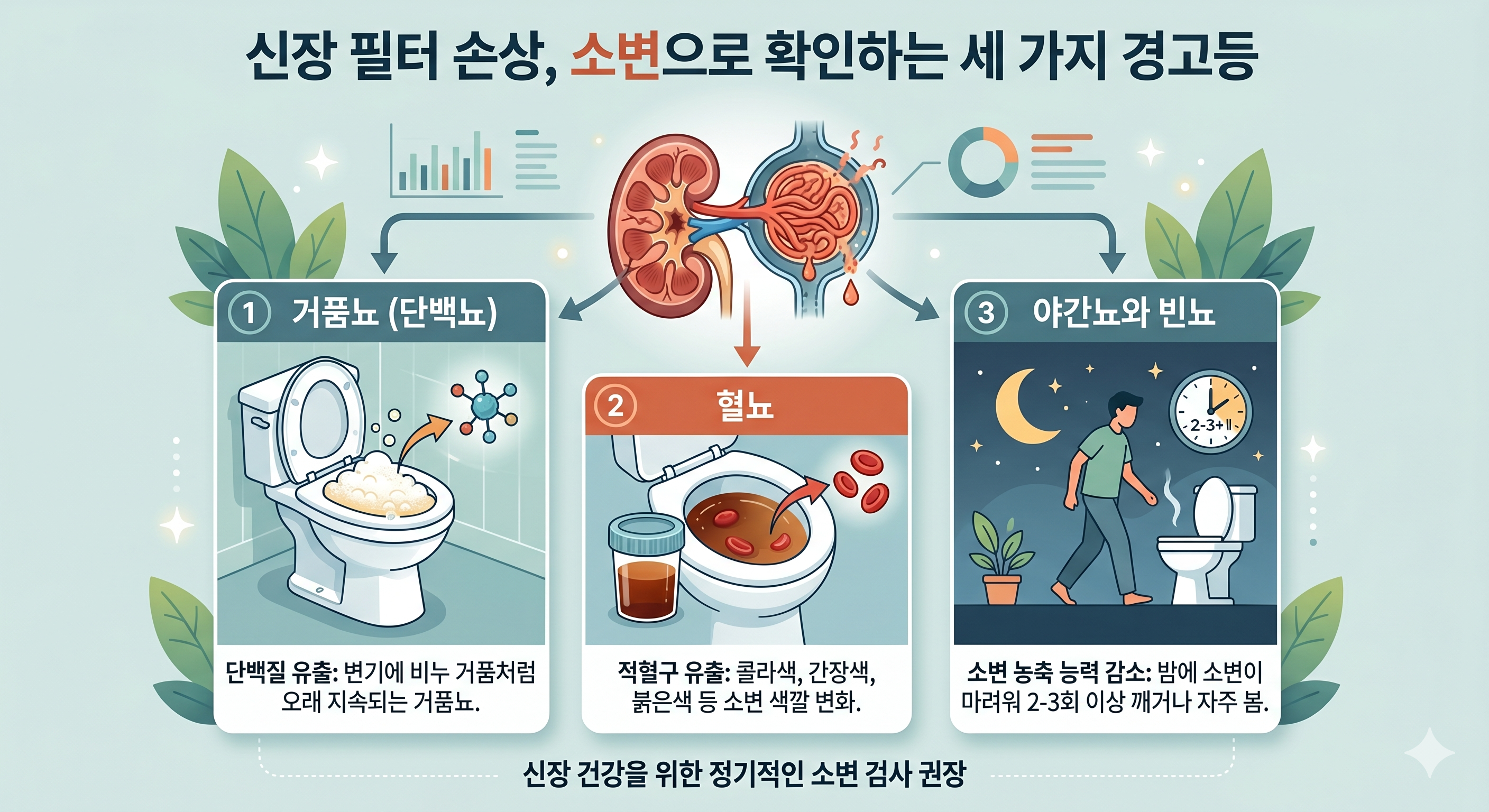 신장 사구체가 망가지면 거품뇨, 혈뇨, 빈뇨가 나타난다