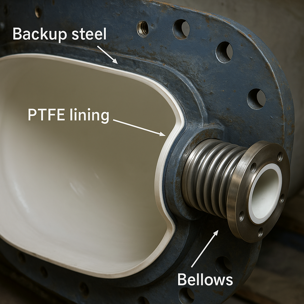 ptfe 탱크의 라이닝이 적용된 단면도이다