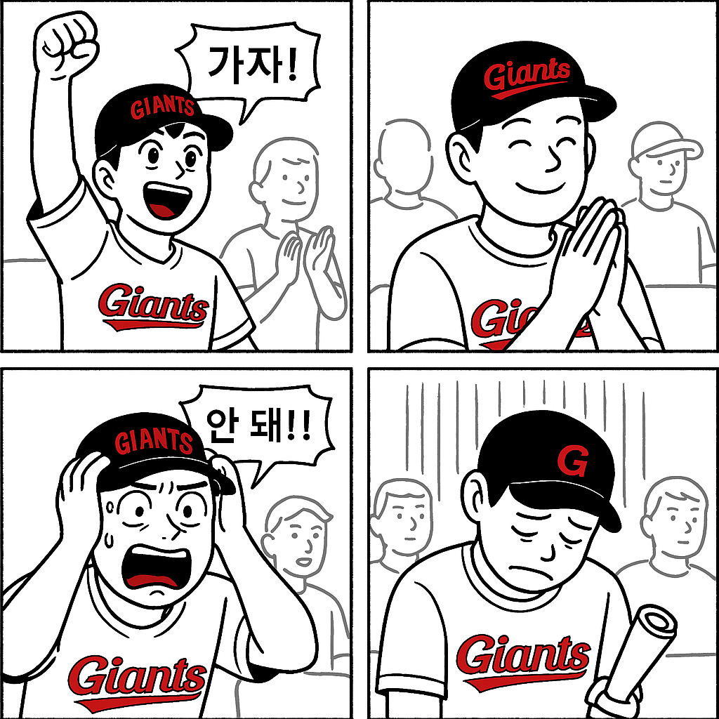 chatgpt 4컷 만화, 무료 프롬프트, 4/6 롯데 vs 두산 전