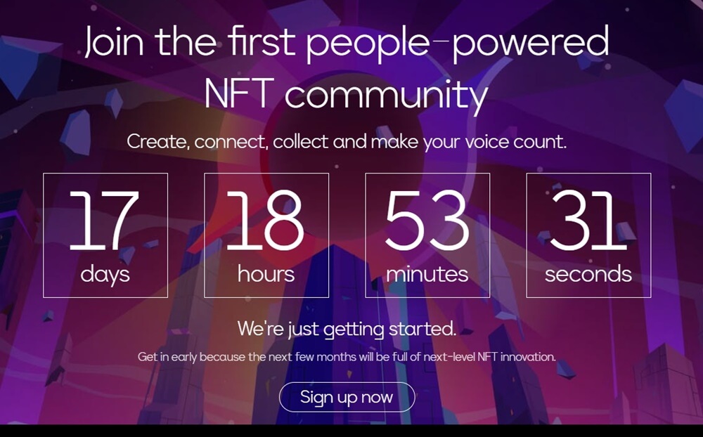 메인화면이며 남은시간과 Sign up now 버튼을 확인할 수 있음