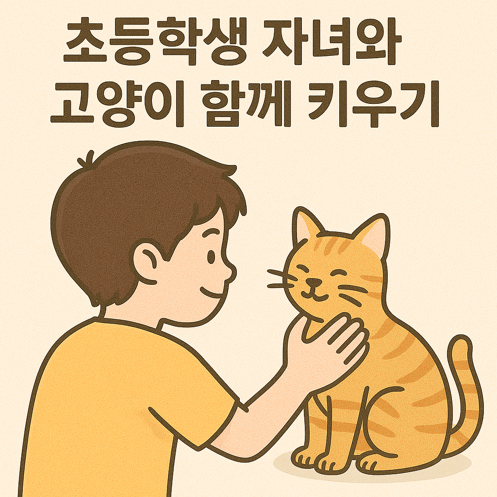 초등학생 자녀와 고양이 함께 키우기 이미지