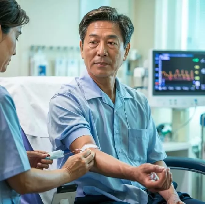 갱년기로 건강검진을 받는 50대 남성