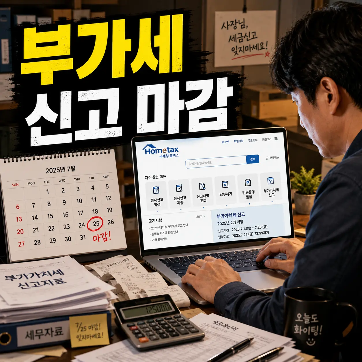 부가가치세 신고 7월25일 마감 개인사업자 1기확정신고 홈택스 2026