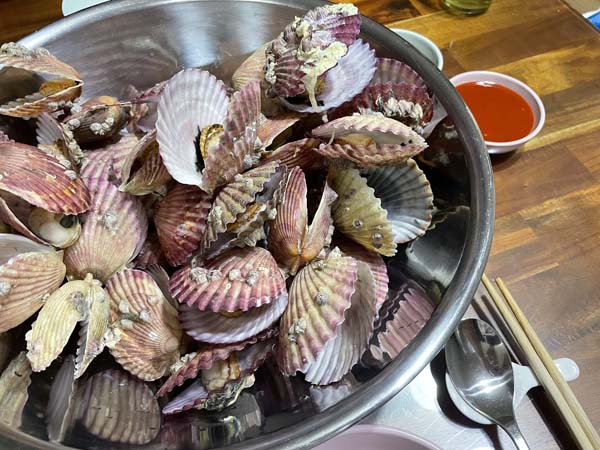 찐 가리비 접시에 담기