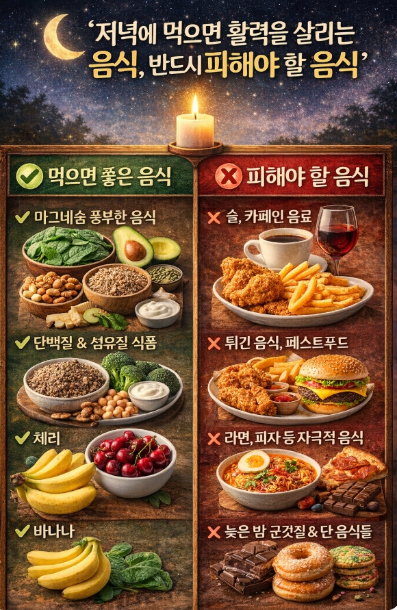 저녁에 좋은 음식과 나쁜 음식