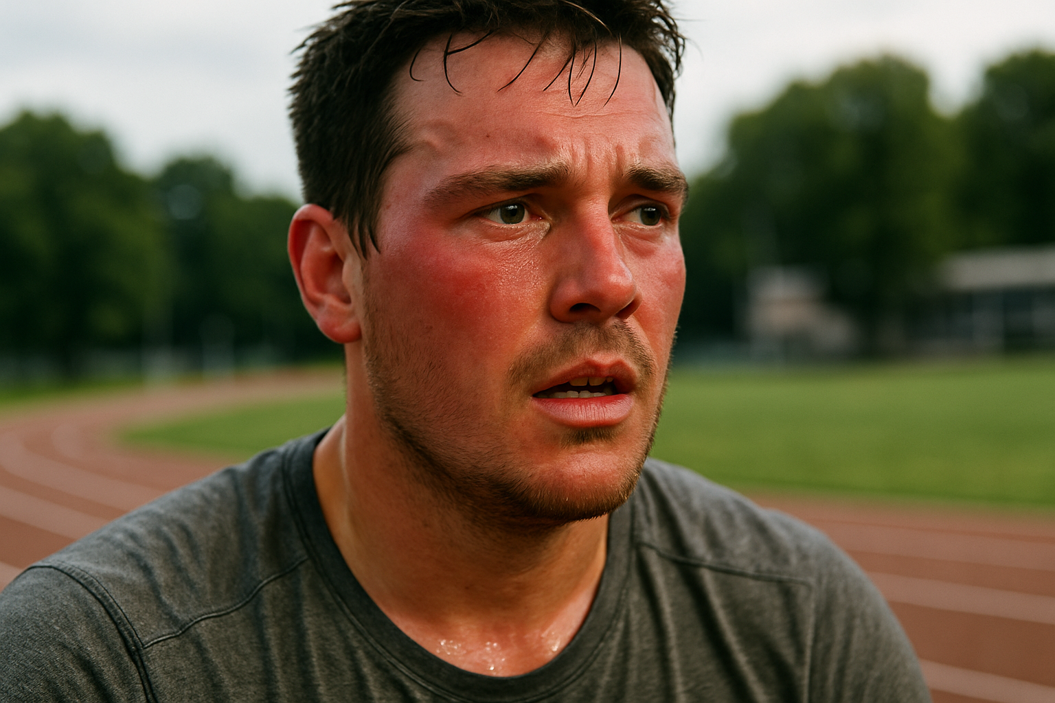 운동 후 피부에 열이 오른 남성 사진