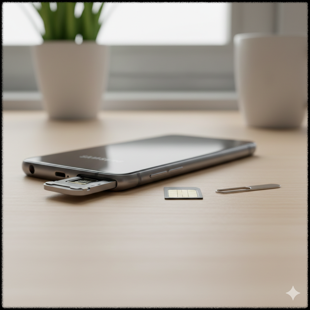 스마트폰에서 SIM 카드를 분리하는 모습